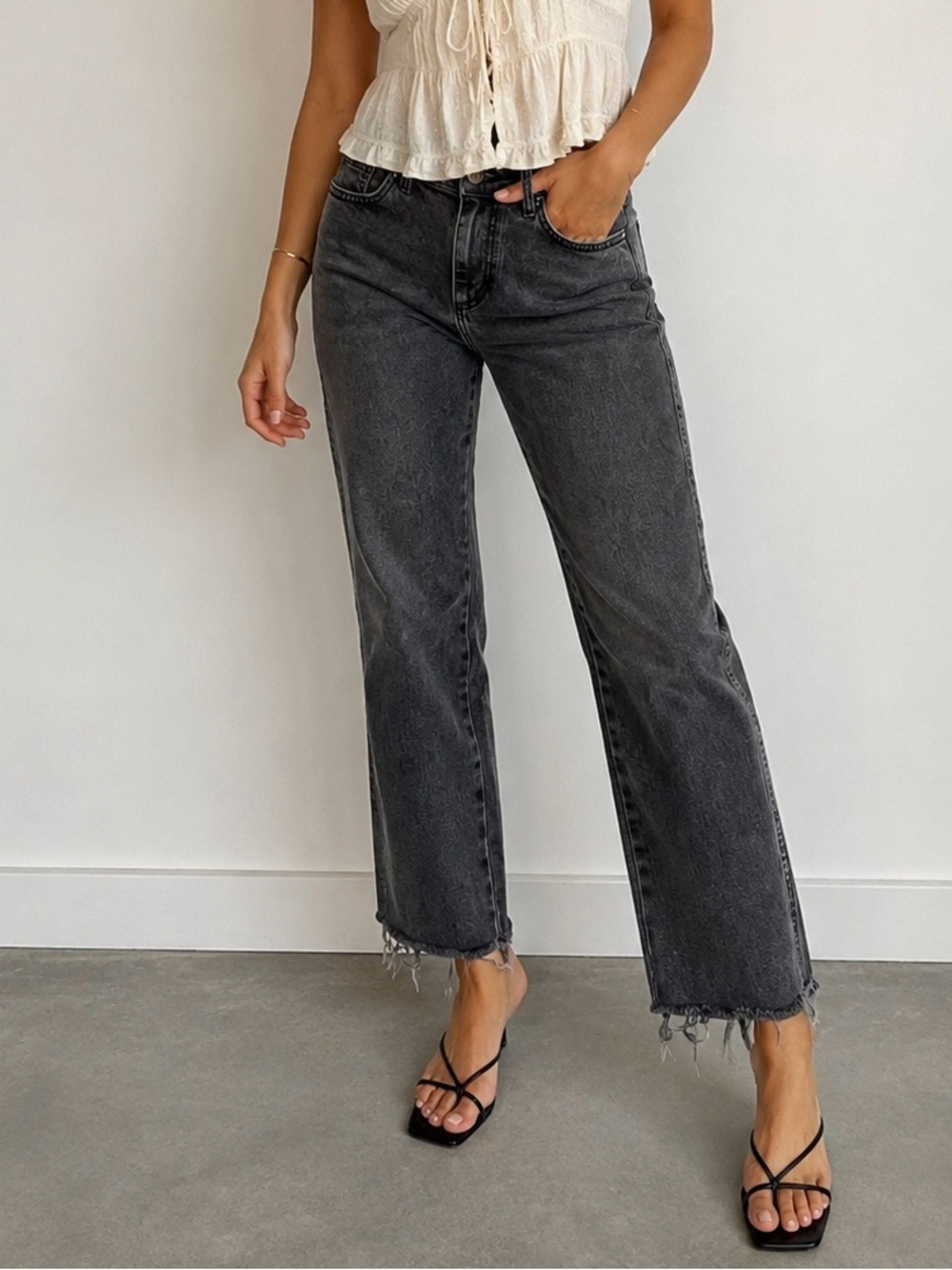Free People Washed Black Straight Leg Jeans